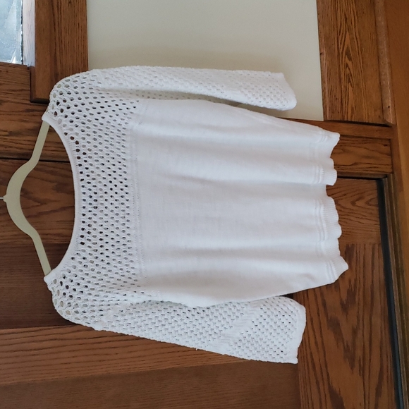 Michael Stars white pullover cotton sweater with pointelle knit in large - Picture 8 of 9